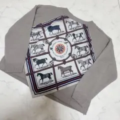 バック馬プリント ニットセーター 長袖 ベージュ