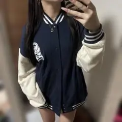 スタジャン ネイビー/アイボリー