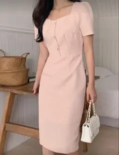 韓国 ひざ丈ワンピース