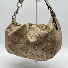 美品 コーチ アクセサリーポーチ シグネチャー キャンバス レザー ゴールド