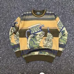 土日限）BICOLMANモヘア アート刺繍 クールネックセーターメンズ 90s