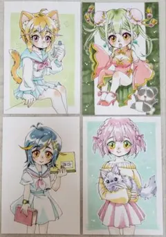 手描きイラスト　まとめ売り　4点　原画