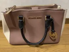 マイケルコース　ハンドバッグ　バイカラー　ピンク×クリームホワイト