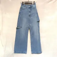 未使用 】 ダメージ ジーンズ デニム ゴム ウエスト モーメントプラス