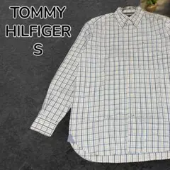 【人気】TOMMY HILFIGER 長袖チェックシャツ ホワイト S 海外古着