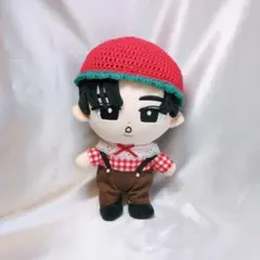 すのチルBIGぬい服　ニット帽+シャツ+サロペット3点セット　赤