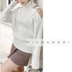 micoameri タートルネック　ワンショルダー　ケーブルニット　セーター