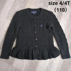 ラルフローレン■ペプラム フリル カーディガン 刺繍 ブラック ケーブル ニット