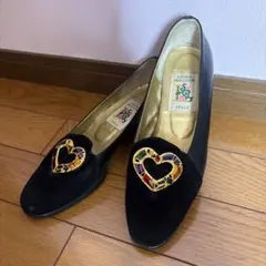 LAURA GIACCONE ブラックパンプス ハート装飾ITALYヴィンテージ