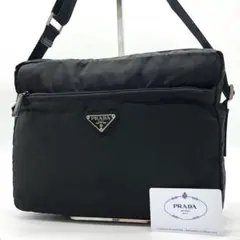 ✨美品✨プラダ ショルダーバッグ 三角ロゴ シルバー金具 ナイロン レザー 黒