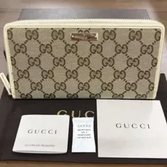 GUCCI 長財布 GGキャンバス レザー ロゴプレート フラップ 白 - メルカリ