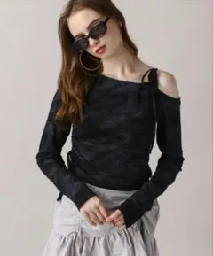 Forever21 y2k マーブル柄 ワンオフショルダー長袖カットソー