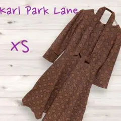 カールパークレーン ジャガードプリント フレアワンピース 総柄 フォーマル 茶色