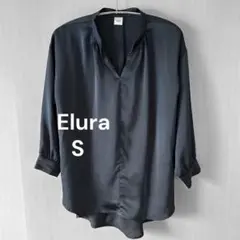 Elura エルーラ スキッパーブラウス サテン ネイビー S 長袖 美品のサムネイル
