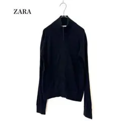 ZARA コットンドライバーズニット ジップアップブルゾン ハイネック ブラック