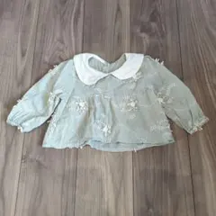 刺繍入りミントグリーン長袖シャツ