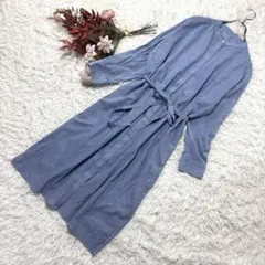 ナノユニバース 洗える スタンドカラー シャツワンピース ブルー系【F】リボン