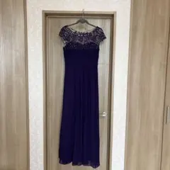 パープル レース袖 ロングドレス
