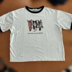 猫イラスト 半袖Tシャツ レディース　フリーサイズ　穴あり