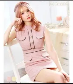 デイジーストア ミックスツイードフリンジノースリーブタイトミニドレス