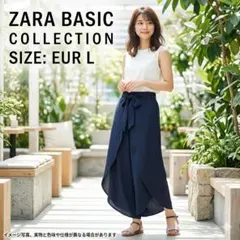 ザラ ラップデザインパンツ ワイド L ネイビー 夏のサムネイル