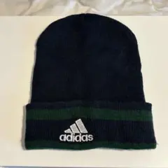 adidas ニット帽 ネイビー/グリーン 古着