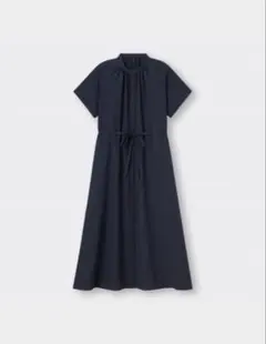 GU バンドカラーシャツワンピース ネイビー
