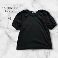 【アメリカンホリック】パフスリーブカットプルオーバー黒 M ラグラン半袖Tシャツ