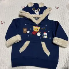 ミキハウス　80cm お顔フード付き 雪あそび裏起毛トレーナー