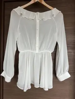 snidel フリル付きホワイトシアーブラウス、フリーサイズ