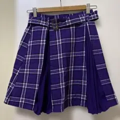 ピンクラテ　紫色 チェック柄 プリーツスカートsize165