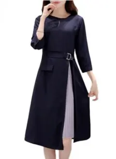 シフォン サイド プリーツ ワンピース (大きいサイズ）