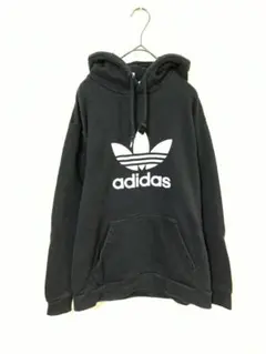 アディダス　プルオーバーフーディー　レディースXL　黒色　前面ロゴプリント　綿