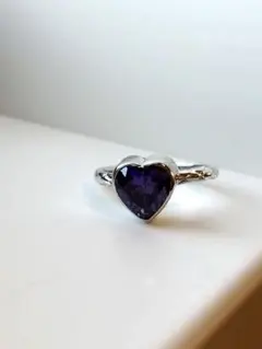 天然石 アメジストハートリング シルバー925 インドジュエリー