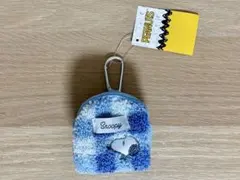 PEANUTS スヌーピー カラビナつき刺繍スクエアミニポーチ 小物入れ ブルー