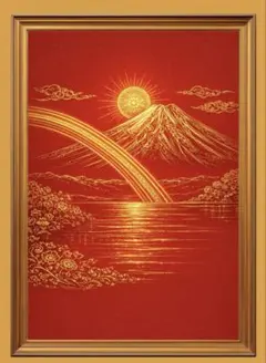 開運絵画】雲海ダイヤモンド茜富士 B5額縁付き 風水金運アップエナジー