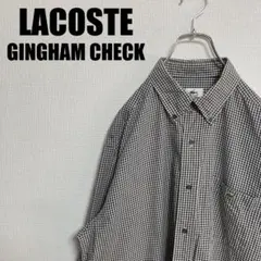 LACOSTEギンガムチェックボタンダウンシャツ4ラコステ白ホワイトx紺ネイビー