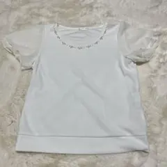 GLACIER ビーズ装飾 ホワイト 半袖Tシャツ