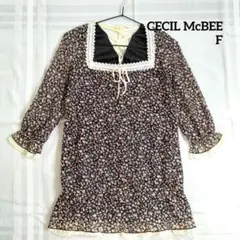 CECIL McBEE 小花柄 レースアップ 五分袖 チュニック Fのサムネイル