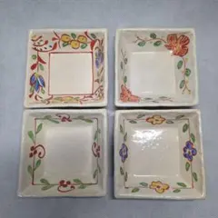 美濃焼き手描き花柄角小鉢4枚セット