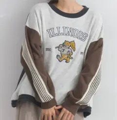 iriey 裏起毛プルオーバー カレッジテイスト アニマル刺繍スウェット