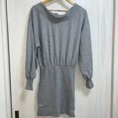 オフショルダー グレー ミニワンピース 長袖