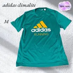A901.アディダス/Tシャツ【M】グリーン/デカロゴ/クライマイト/反射生地付