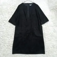 新品未使用 自由区 フェイクスエード キーネック チュニックワンピース 黒