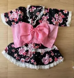 花柄浴衣ドレス（黒・ピンク） 3点セット