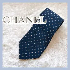 【人気】CHANEL シャネル ネクタイ シルク ネイビー　総柄