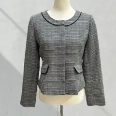 ホワイトジョーラ 上品 ツイード風 ノーカラージャケット L相当 フォーマル