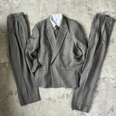 トラッド　ウール　グレンチェック　ダブル　セットアップ　スーツ　94 グレー