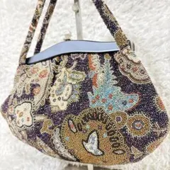 総ビーズ　がま口バッグ　和装　両面ビーズバッグ　　総柄刺繍　レトロ