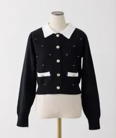 NICE CLAUP ビジュー付配色ポロニット